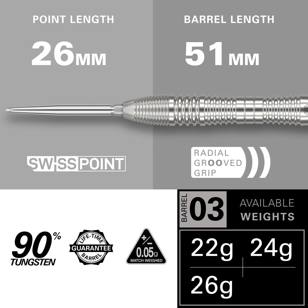 Crux 03 90% Tungsten Swiss Point Steel Tip Darts