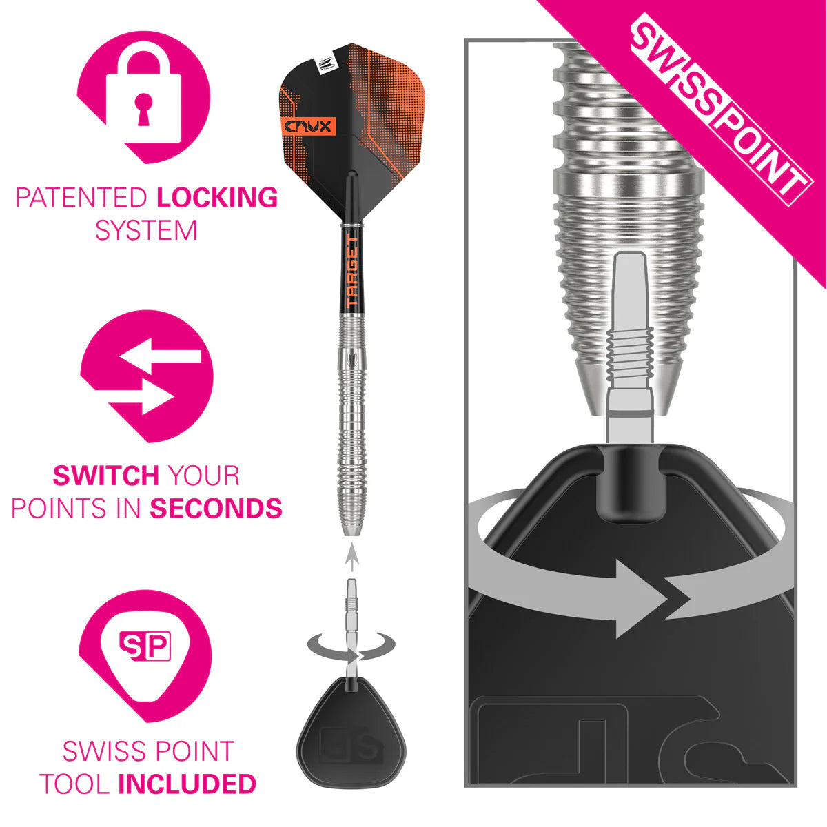 Crux 03 90% Tungsten Swiss Point Steel Tip Darts