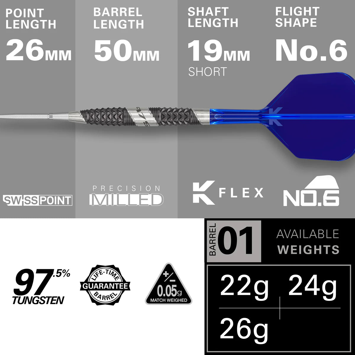 975 Ultra Marine 01 97.5% Tungsten Swiss Point Steel Tip Darts