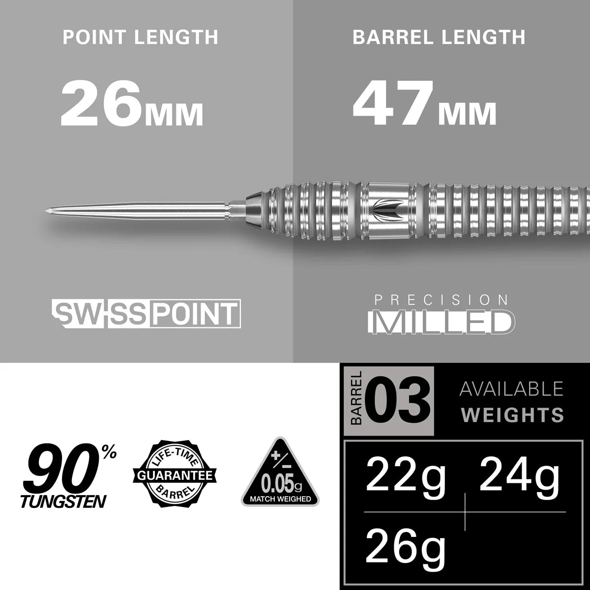 Bolide 03 Swiss Point 90% Tungsten Steel Tip Darts